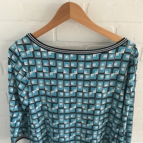 Max Studio Shift Dress Retro Geometric Vintage vibe Stretch Mini Blue L - Picture 8 of 8